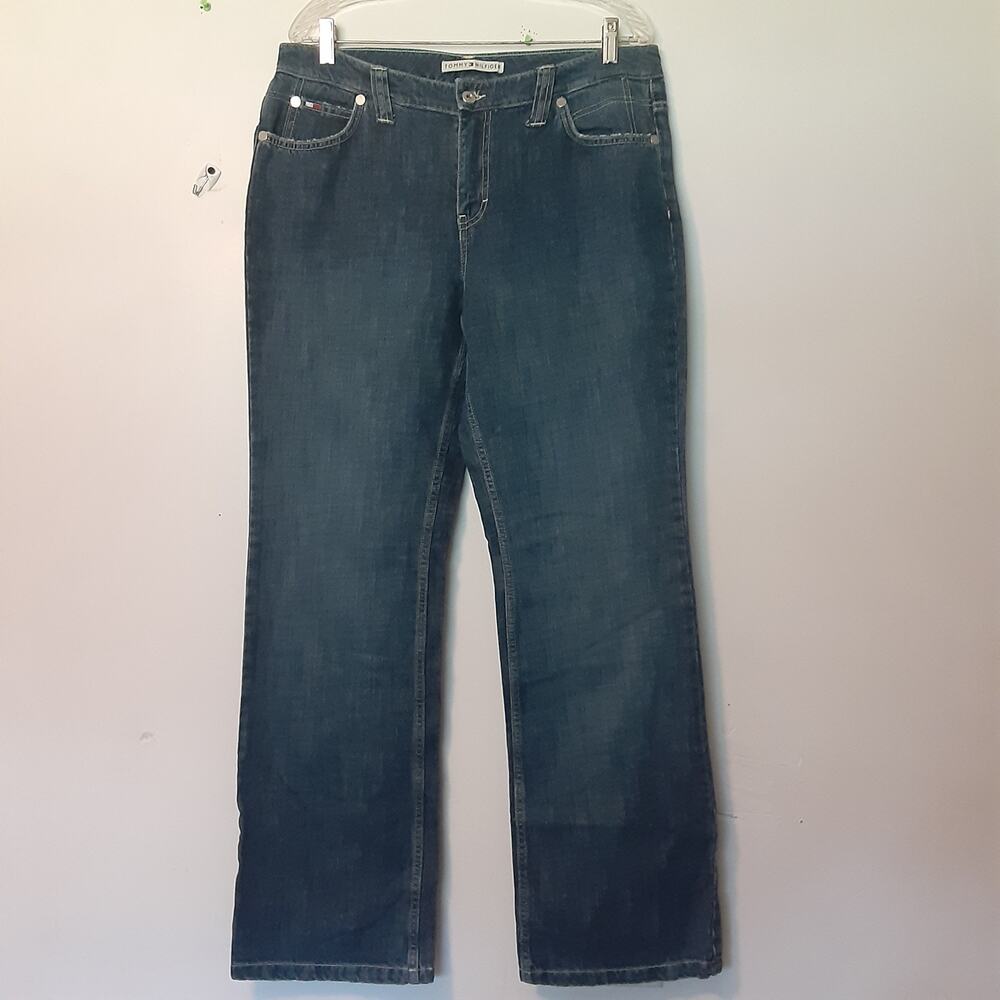 Tommy Hilfiger Jeans Womens 12 Blue 100% Cotton Denim Boot Cut Flap Pockets